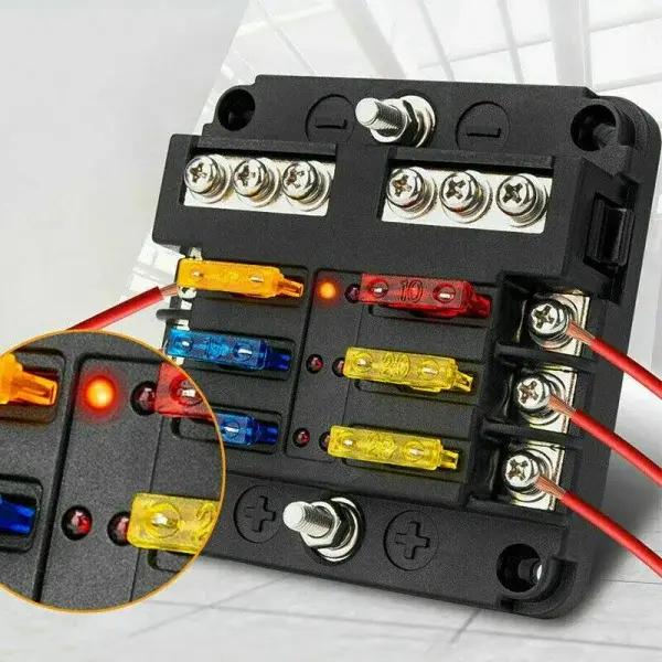 Fusible étanche à 6 voies avec indicateur LED, boîte à fusibles marine négative, 12 circuits, DC 12