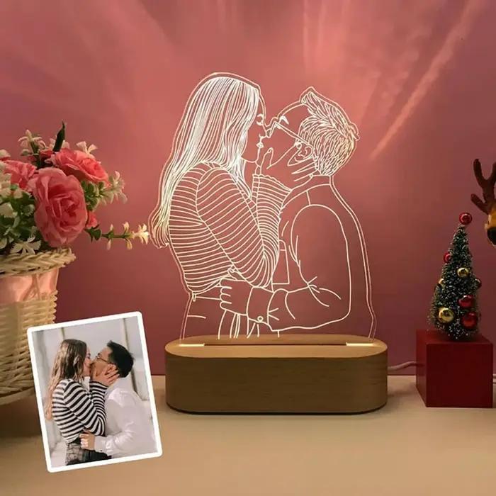 Lampe photo 3D personnalisée saint valentin avec base de gravure, personnalisé cadeau femmes , cadea
