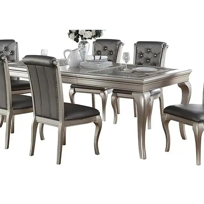 7 pièces Rect. Ensemble de table à manger en verre avec teinte argentée et 6 chaises d'appoint capit