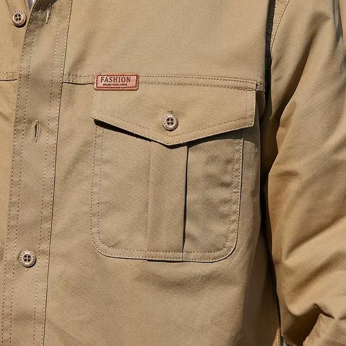Chemise cargo homme en coton 100% style décontracté avec col rabattu pour les quatre saisons occasions quotidiennes et décontractées