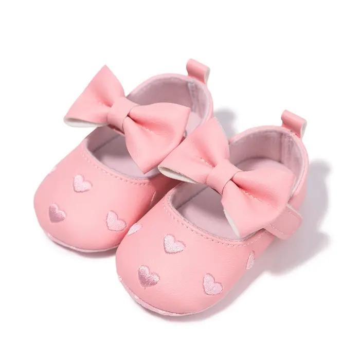 Meckior bébé chaussures robe classique mignon nœud papillon coeur anti-dérapant semelle souple premiers marcheurs infant