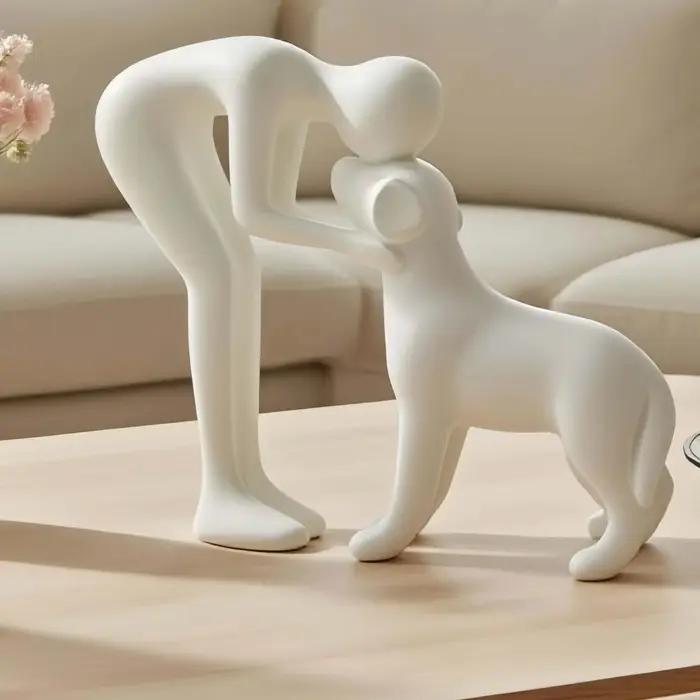 Sculpture abstraite homme et chien