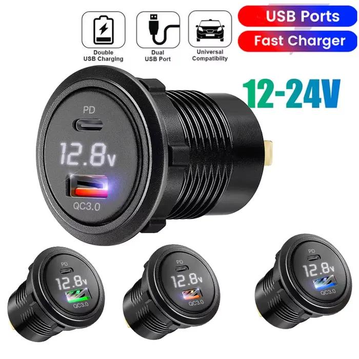 Prise de chargeur de voiture Usb c avec voltmètre usb a 3.0 adaptateur de sortie de chargeur de voit