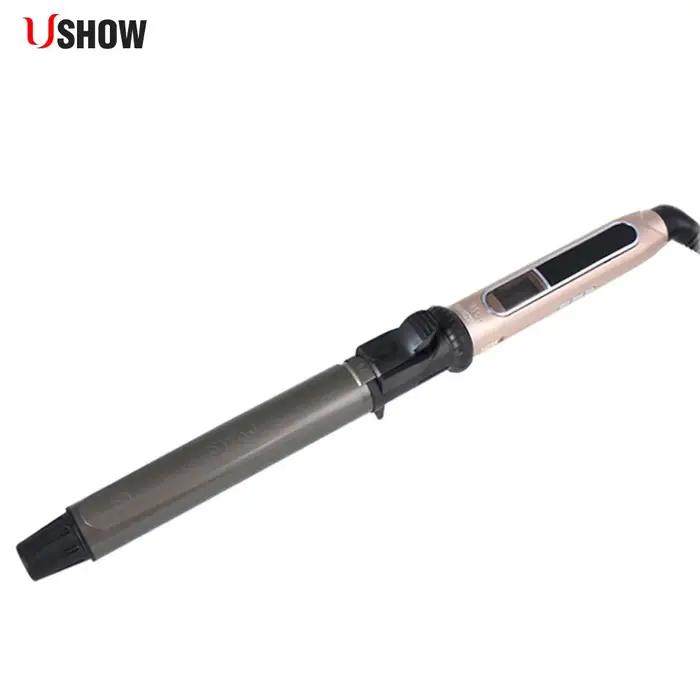 USHOW-Fer à friser rotatif professionnel avec affichage numérique de la température à LED, bigoudi e