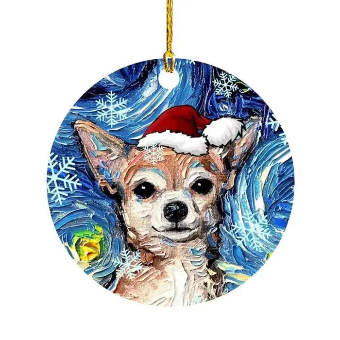 2D noël chat chien avec chapeau pendentif décoratif dessin animé chat arbre de noël suspendus ornements suspendus acrylique noël chiens chat porte-clés