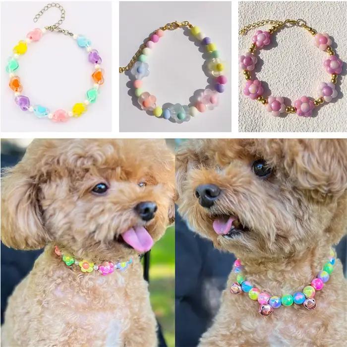 Colliers pour chiens mignons, collier de perles de couleur bonbon, perles de fleurs d'amour, lien de chaîne en alliage, collier réglable pour chien et chat, fournitures pour animaux de compagnie