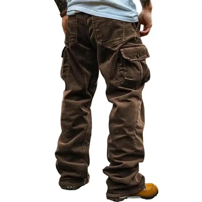 Pantalon cargo velours côtelé rétro homme multi-poches couleur unie milieu de gamme décontracté élégant
