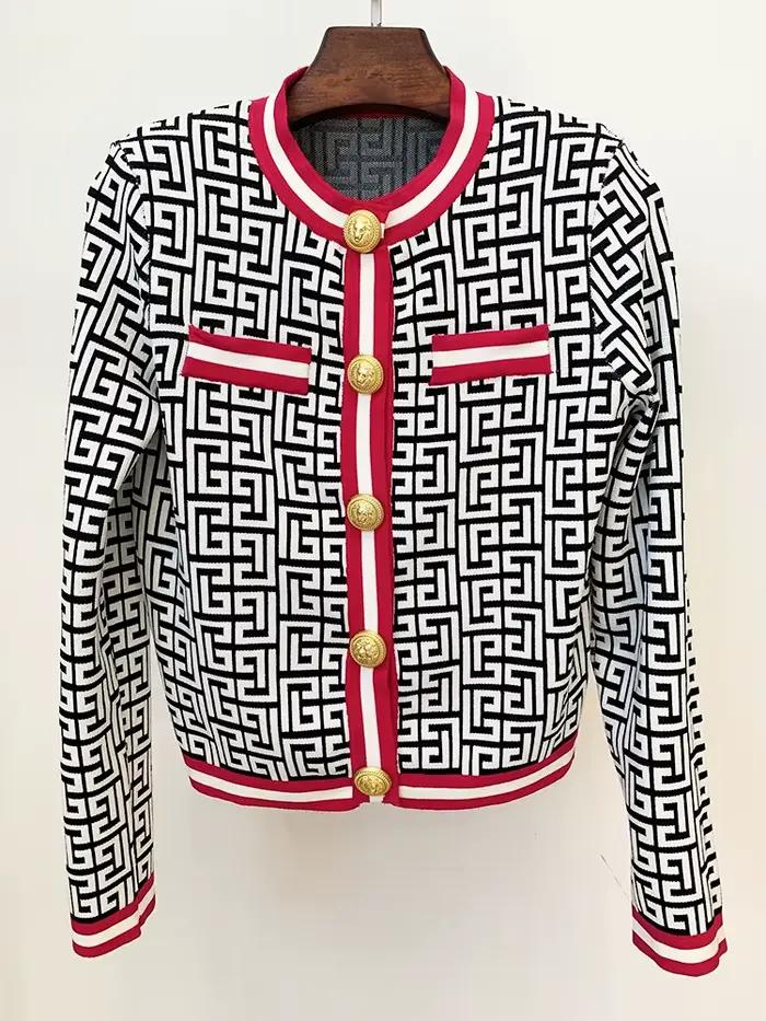 HIGH STREET Nouveauté Automne Hiver 2026 Veste de créateur pour femme en tricot jacquard monogramme