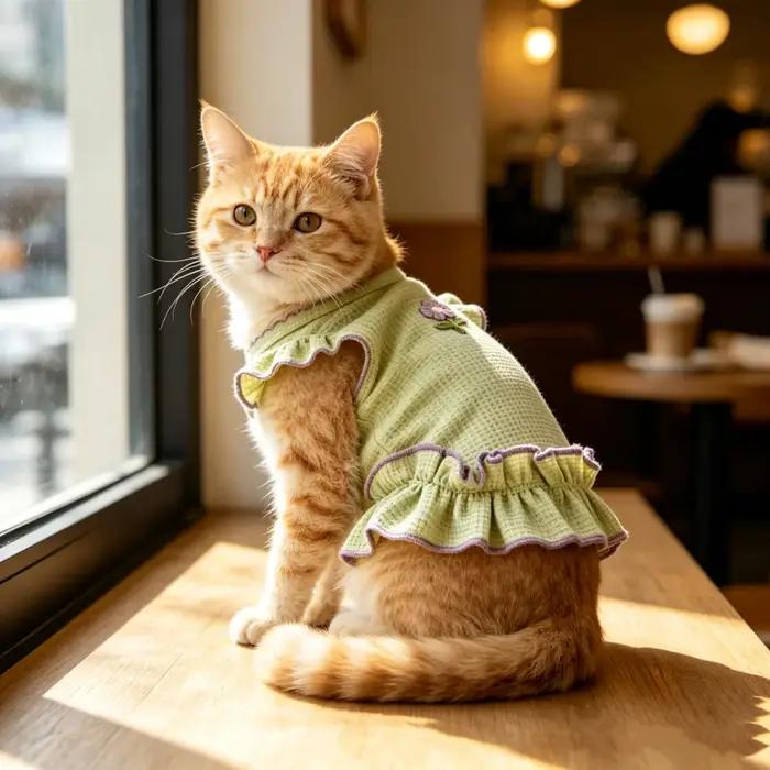 1PC Nouvelle robe pour animaux de compagnie brodée macaron avec bords à volants et gilet respirant sans manches pour chien pour l'été