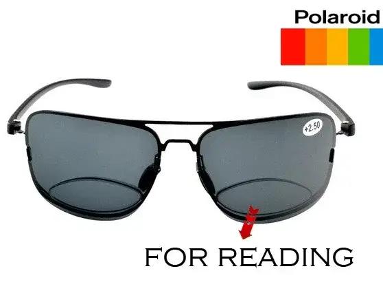 Lunettes de soleil de lecture bifocales polarisées à monture pilote, verres noirs, voir de près et d