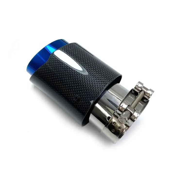 Silencieux en carbone simple brillant pour BMW Benz Audi Porsche, tuyau bleu à pointe unique, CX-4 E