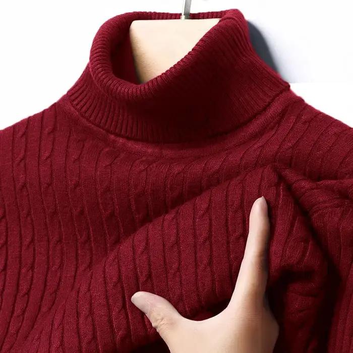 Pull à col roulé côtelé en polyester, nylon et rayonne pour hommes, décontracté, automne et hiver, idéal pour les occasions quotidiennes