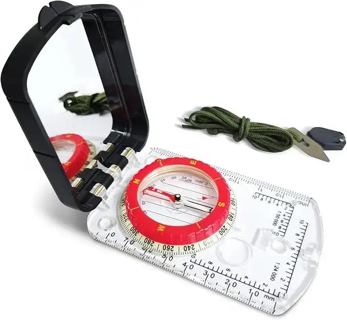 Boussole de visée à miroir inclinable réglable avec veilleuse pour randonnée lecture carte camping survie chasse alpinisme