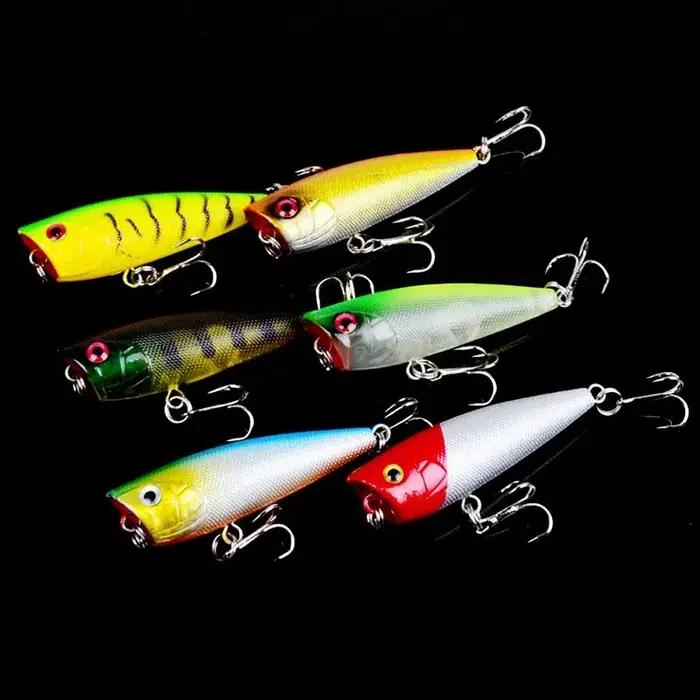Leurre de pêche Popper Topwater Crankbait, appât dur, leurres flottants, hameçons aigus, 6cm, 7g, 1