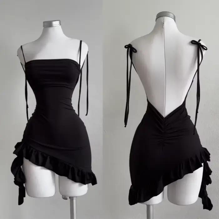 2025 Sexy sans manches dos nu Mini robe femmes été Europe amérique à lacets robes moulantes haute ru