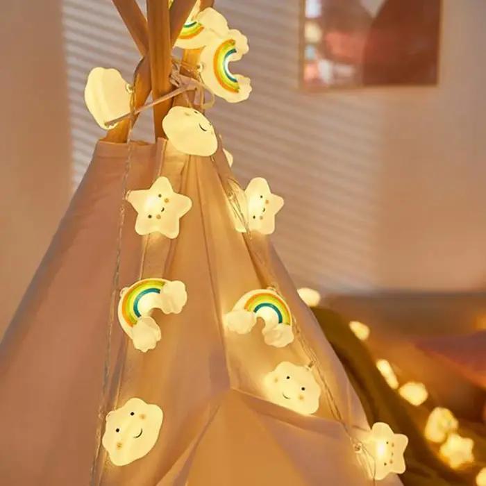 Guirlande lumineuse LED arc-en-ciel, étoile et nuage, 1 paquet, féerique décorative, alimentée par b