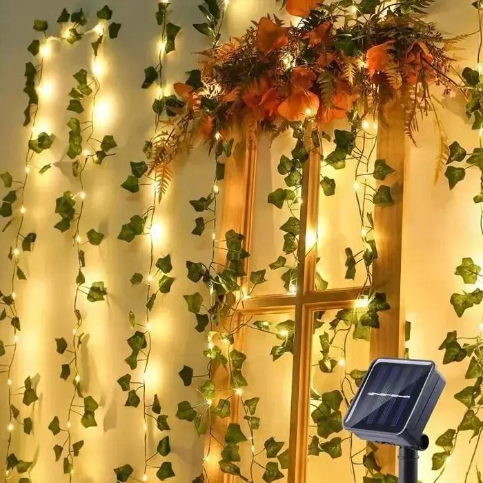 Guirlande solaire de feuilles et de fleurs, imperméable, pour l'extérieur, jardin, rideau féerique,