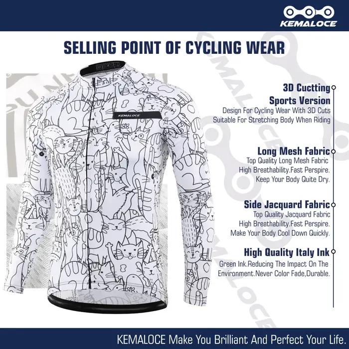 KEMALOCE-Maillot de cyclisme à manches longues pour hommes et femmes, chemise de vélo VTT blanche, v