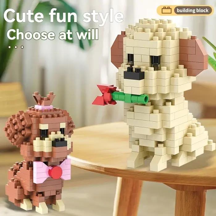 Ensemble de Micro blocs de construction créatifs, bricolage, modèles de personnages de dessins animés de chiens, jouets éducatifs pour enfants, cadeau d'anniversaire