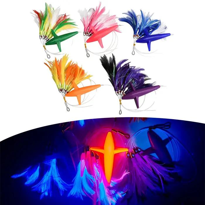 Leurre de thon à la traîne en plumes, piège à poissons lumineux pour pêche en mer, grand bateau, sortie océanique, attrape poissons captivant