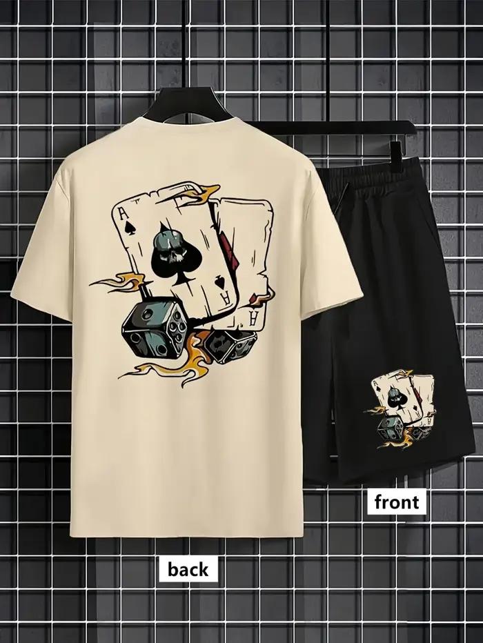 Américain hommes mode d'été poker graffiti imprimé confortable respirant col rond T-shirt ensemble short et haut en plei