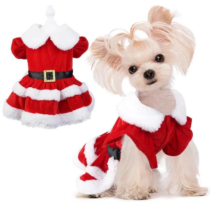Robes de Noël pour petits chiens chats automne hiver nouvel an classique ceinture rouge vêtements