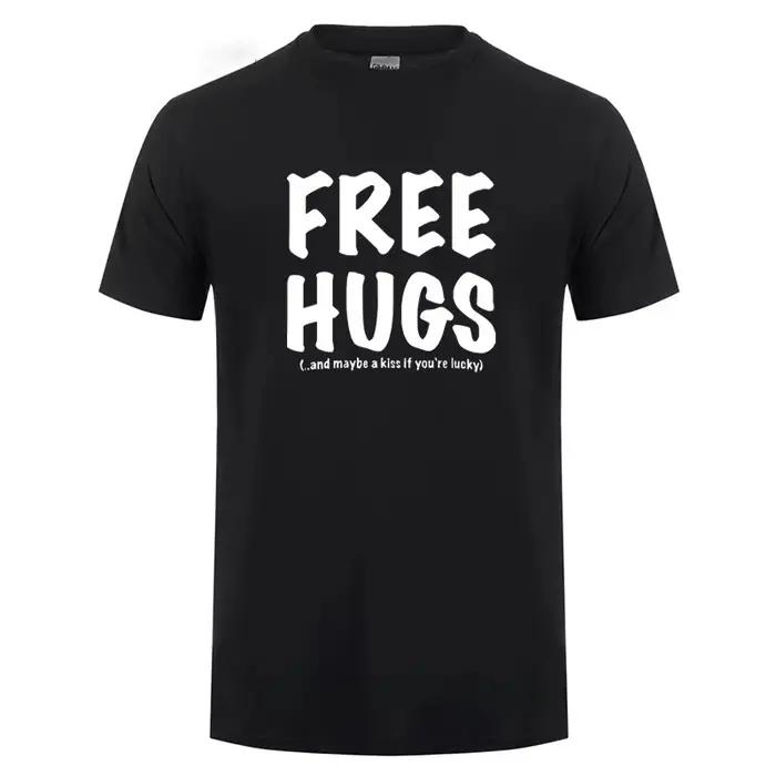T-shirt imprimé Free Hugs pour homme, haut d'été à col rond et manches courtes, en coton, tendance,
