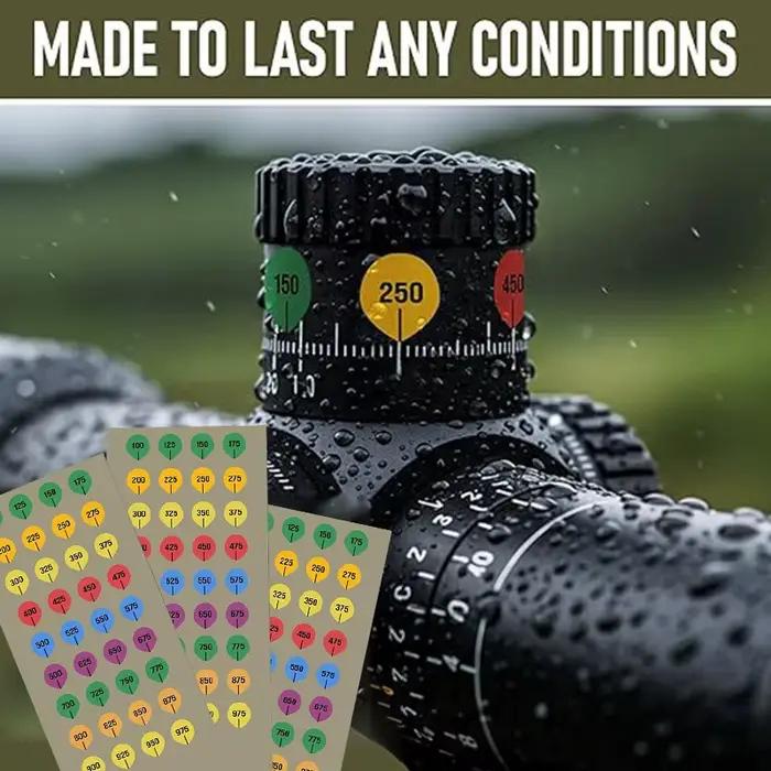 Autocollants de tourelle d'assistance au tir pour lunettes de carabine - Paquet de 5/10 - Compatible avec la plupart des tourelles - Durables et lisibles dans toutes les conditions - Idéal pour la chasse et la pratique de tir