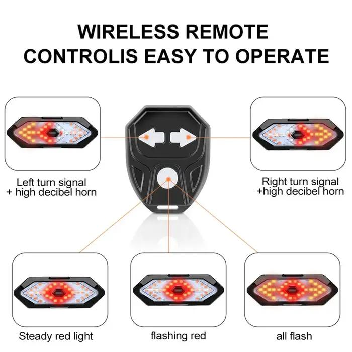 Vélo Clignotant Feu arrière Feux de vélo à distance LED USB Rechargeable Lampe de vélo Sans fil Aver