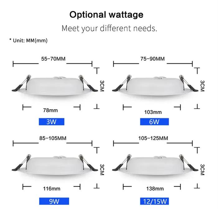 DC 12V LED Downlight 3W 6W 9W 12W 15W 18W 36W LED plafond encastré grille en alliage d'aluminium lam