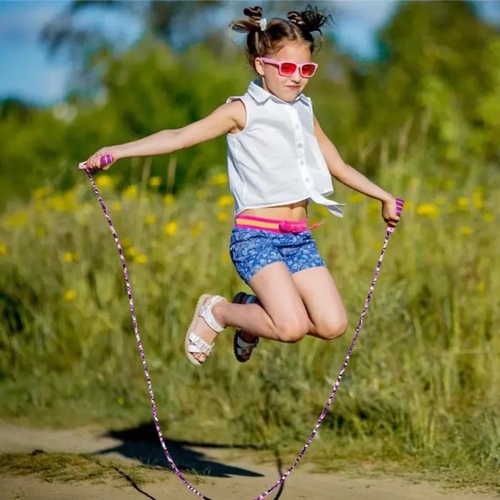 Cordes de Sport réglables en coton pour enfants, Fitness, joli dessin animé, poignée en bois naturel