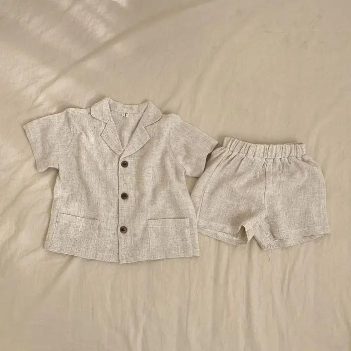 Ensemble Chemise et Short en Lin pour Bébé Garçon et Fille de 1 à 7 Ans