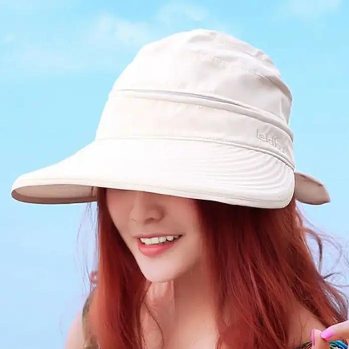Casquette d'extérieur pour femmes anti-uv sport polyester chapeau de soleil large bord plage été printemps