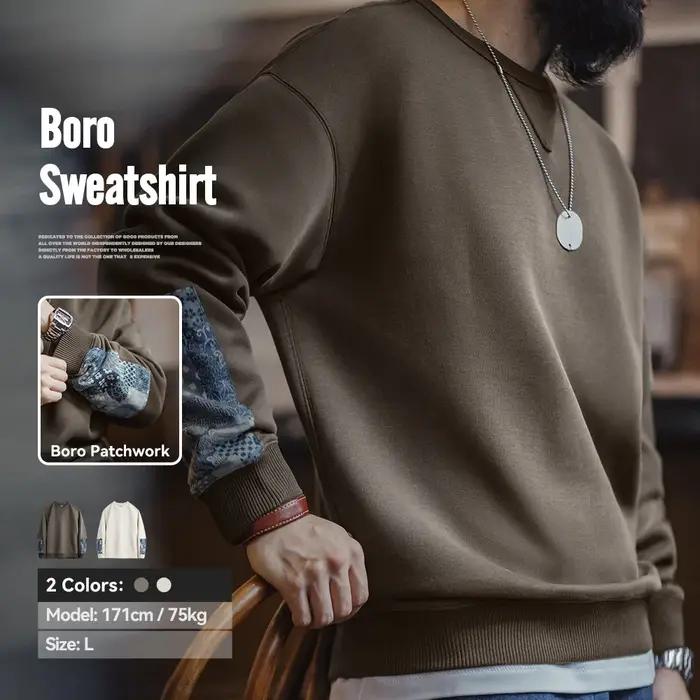 Sweatshirt patchwork vintage boro pour homme pull décontracté à col rond pull classique streetwear mode printemps automne occaions spéciales cadeau homme