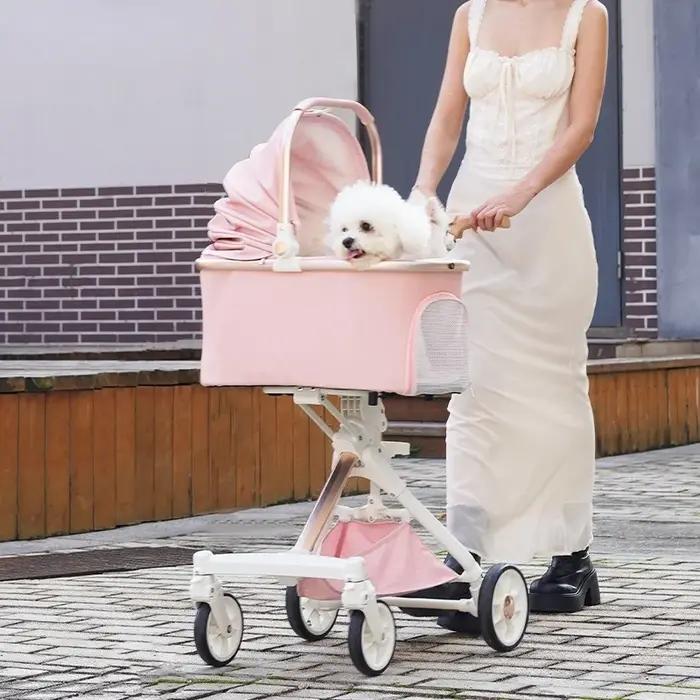 Poussette Portable pour Chiens Conception Séparable Fermeture Éclair Respirante Idéale pour Promenades Extérieures Toutes Saisons Petits Chiens
