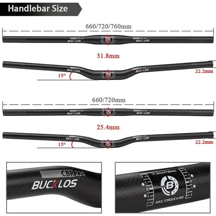 BUCKLOS 31.8mm vtt guidon plein carbone 25.4mm vélo ultraléger Riser barre 660mm 720mm 760mm VTT gui