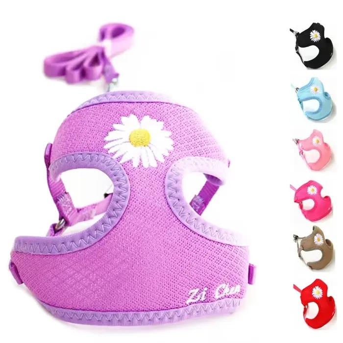 Harnais et laisse pour petits et moyens chiens, ensemble harnais pour chaton, broderie marguerite, collier pour chiot, chaton mignon, Chihuahua, Yorkie
