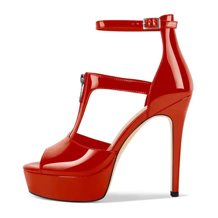 Onlymaker femmes Peep Toe plate-forme sandales mince talon haut robe de soirée Stiletto avec fermeture éclair