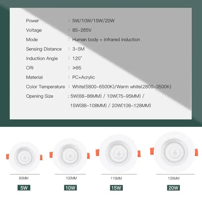 PIR capteur de mouvement Spot LED Downlight Lamparas 5W 10W 15W 20W maison intelligente LED Spot pou