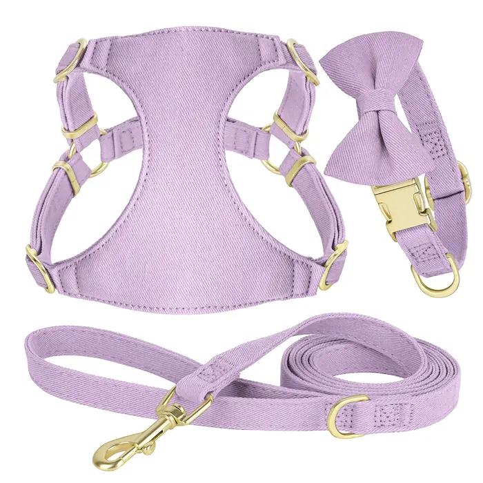 Small Dog Collar Harness Leash Set Cute Dog Collars With Bowknot Adjustable Pet Harnesses Vest