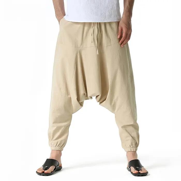 Pantalon harem coton lin chasse confort - Coupe baggy oversize jogger large yoga outdoor