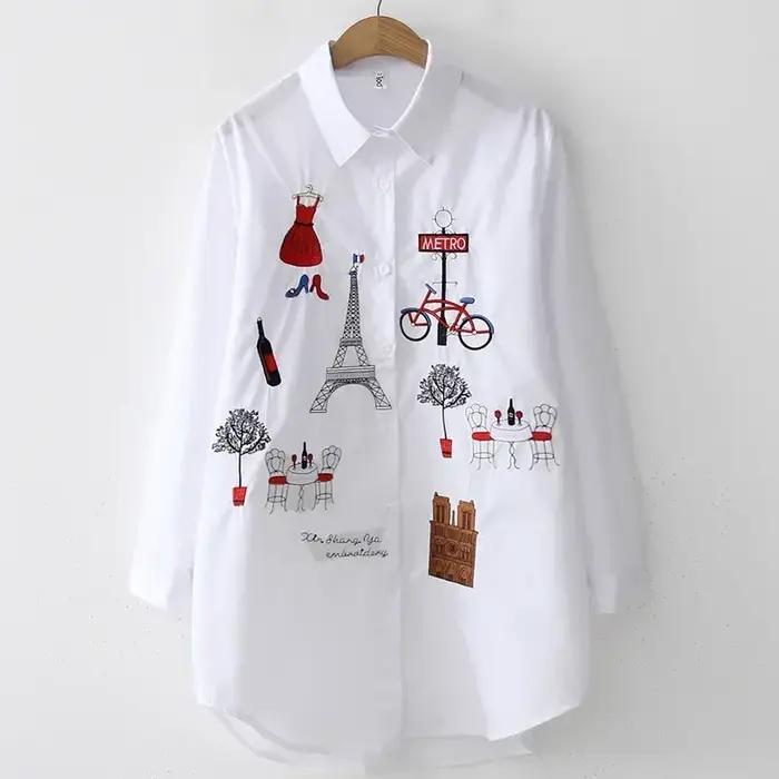 Chemise blanche en coton à manches longues pour femmes
