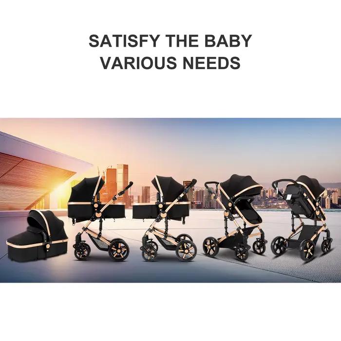 Poussette bébé 3 en 1, combos de poussette de siège auto, poussette bébé multifonctionnelle haute pa