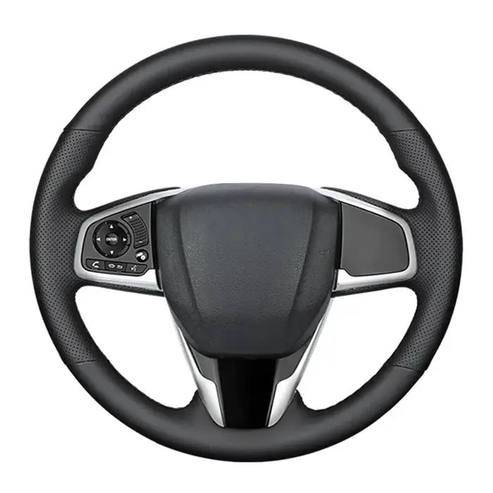 Housse de volant de voiture cousue à la main, antidérapante, en cuir artificiel noir, pour Honda Civ