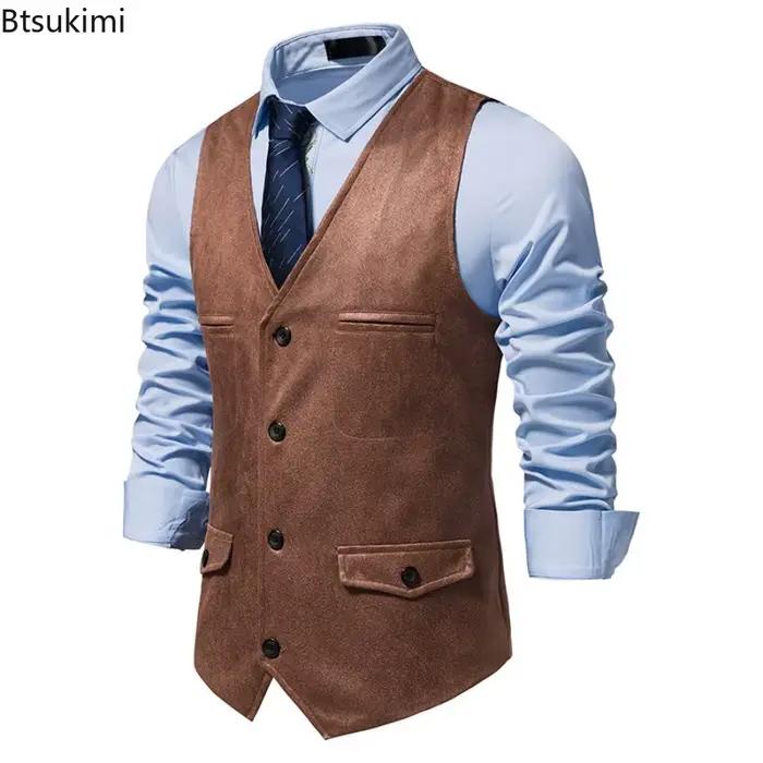 Mode hommes vêtements haute qualité daim costume gilets hommes col en V sans manches affaires gilets formels robe de soirée de mariage gilets