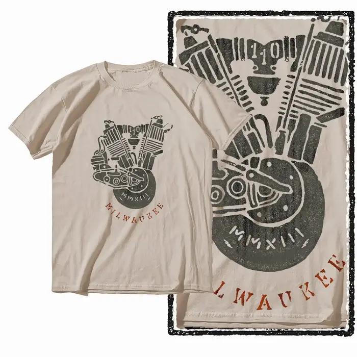 G72 T-shirt graphique moto col rond homme en coton beige | T-shirt Cool pour hommes, Streetwear,