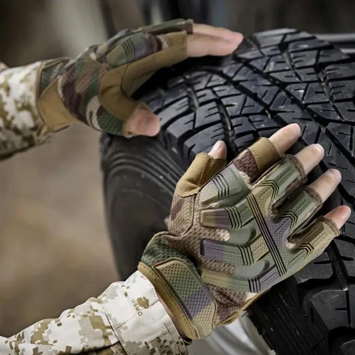 Gants tactiques mi-doigts antidérapants - Protection anti-choc pour chasse et sports outdoor