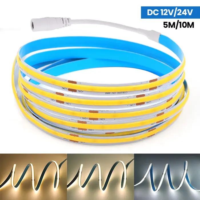 Bande lumineuse LED COB 5M 10M 12V 24V 320LED s/M, lumière linéaire haute densité, bande LED Flexibl