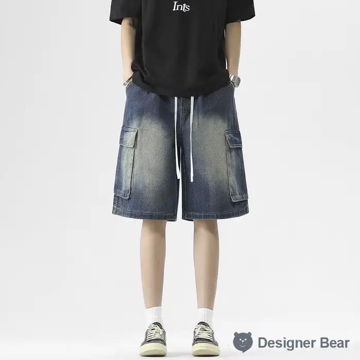 Shorts en jean décontractés pour homme, coupe droite, taille élastique, délavés, style cargo, mi-lon