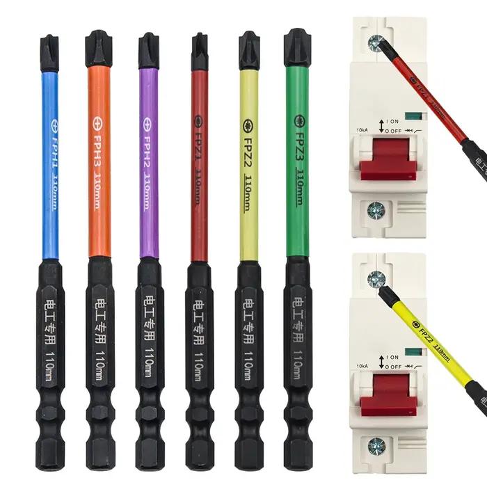 Embout de tournevis croisé magnétique à fente spéciale de 110mm, 6 pièces, pour panneaux de prise de